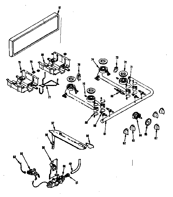 Kenmore 1197606800 backguard and top burner section diagram