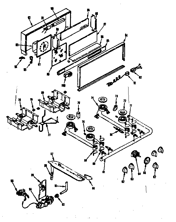 Kenmore 1197626800 backguard and top burner section diagram