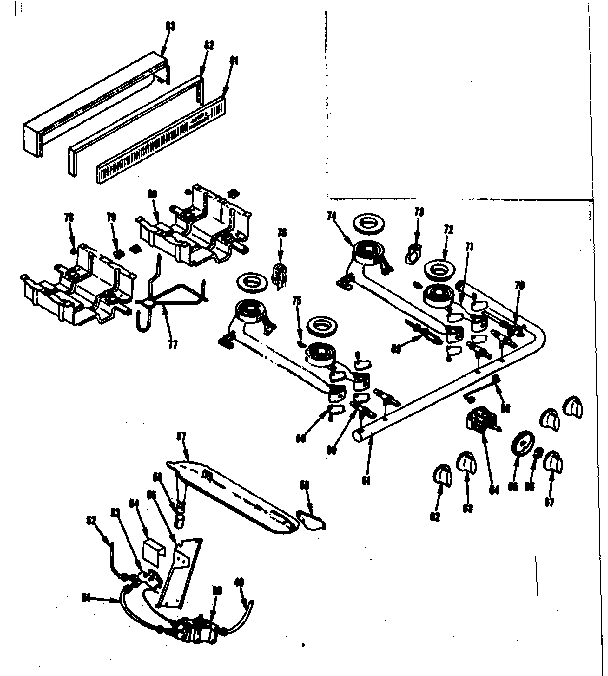 Kenmore 1198306740 backguard and top burner section diagram
