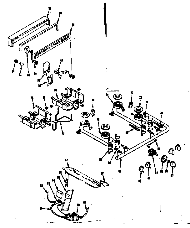 Kenmore 1198366760 backguard and top burner section diagram