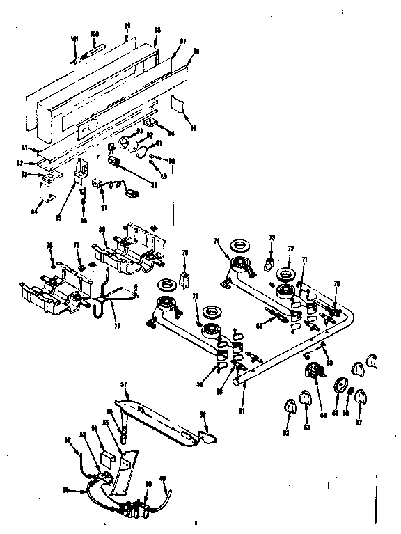 Kenmore 1198396700 backguard and top burner section diagram