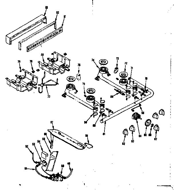 Kenmore 1198406740 backguard and top burner section diagram