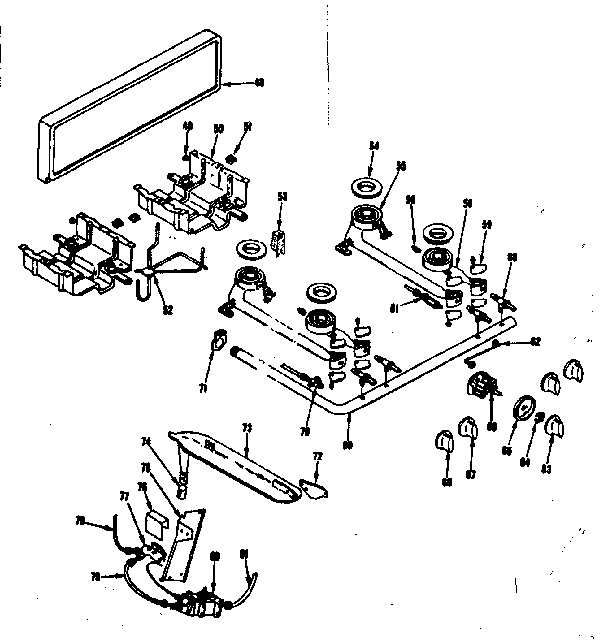 Kenmore 1198606740 backguard and top burner section diagram