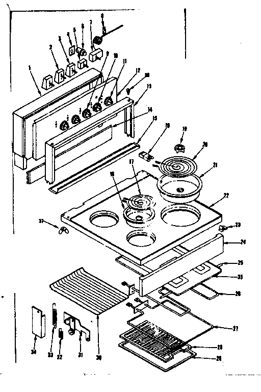 Kenmore 1199236840 main top and backguard section diagram