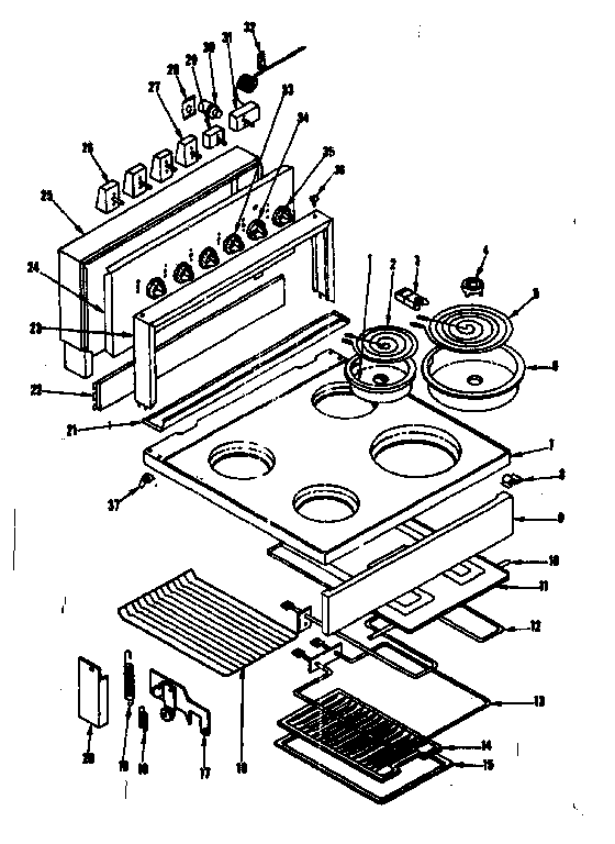 Kenmore 1199246800 main top and backguard section diagram