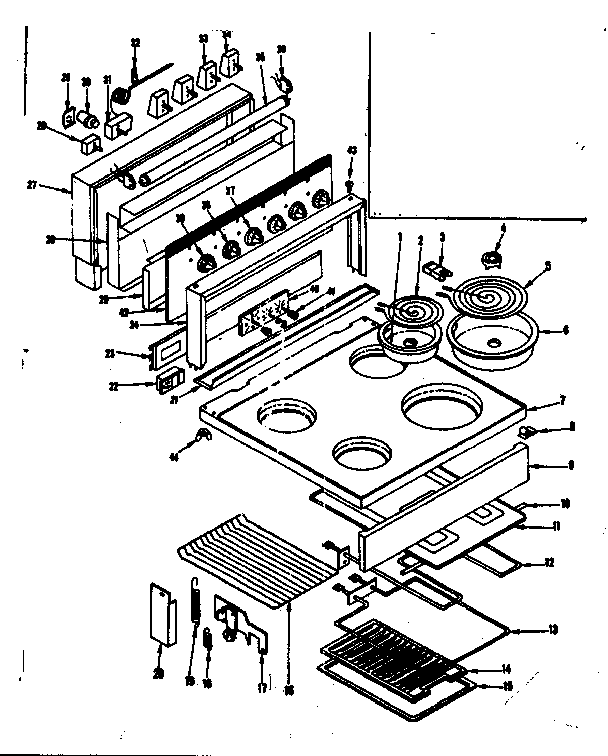 Kenmore 1199266800 main top and backguard section diagram