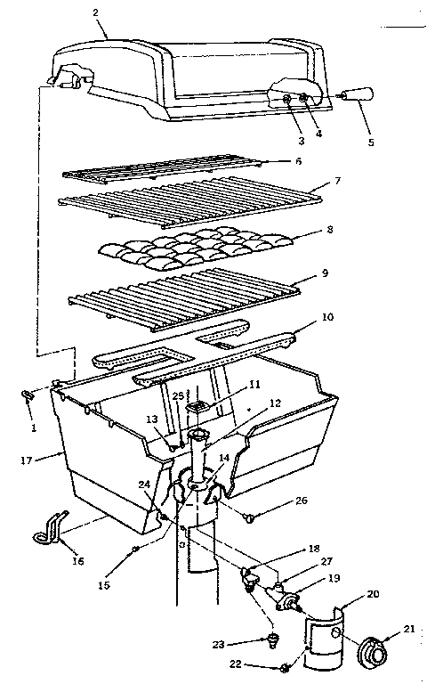 Kenmore 25822150 grill and burner section diagram