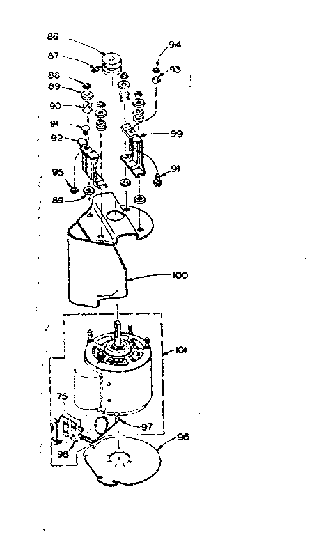 Kenmore 1106005353 motor and attaching parts diagram