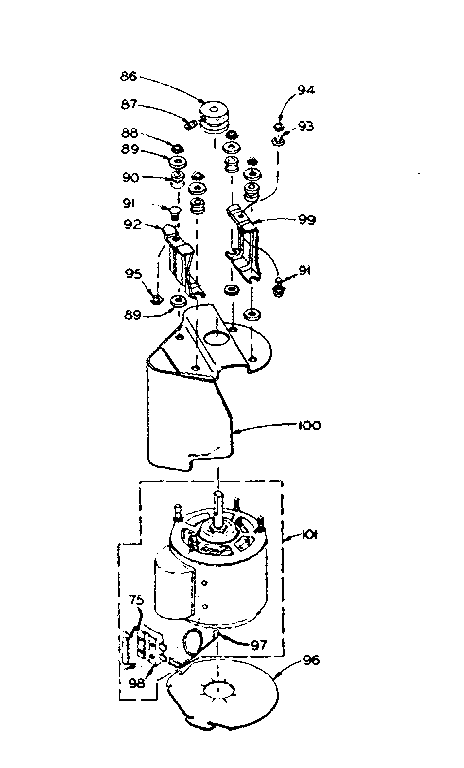 Kenmore 1106105350 motor and attaching parts diagram