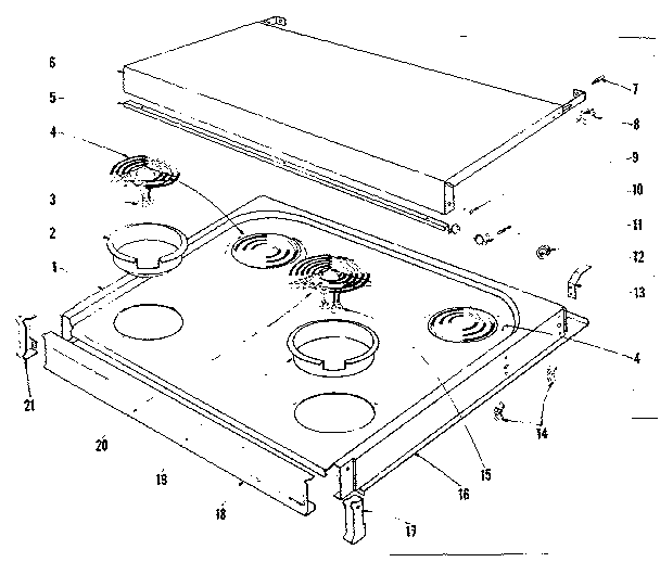 Kenmore 1019126441 cook top section diagram