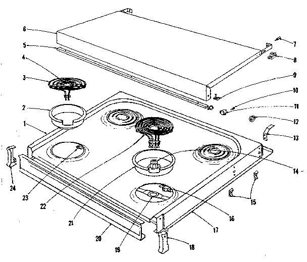 Kenmore 1019136590 cook top section diagram