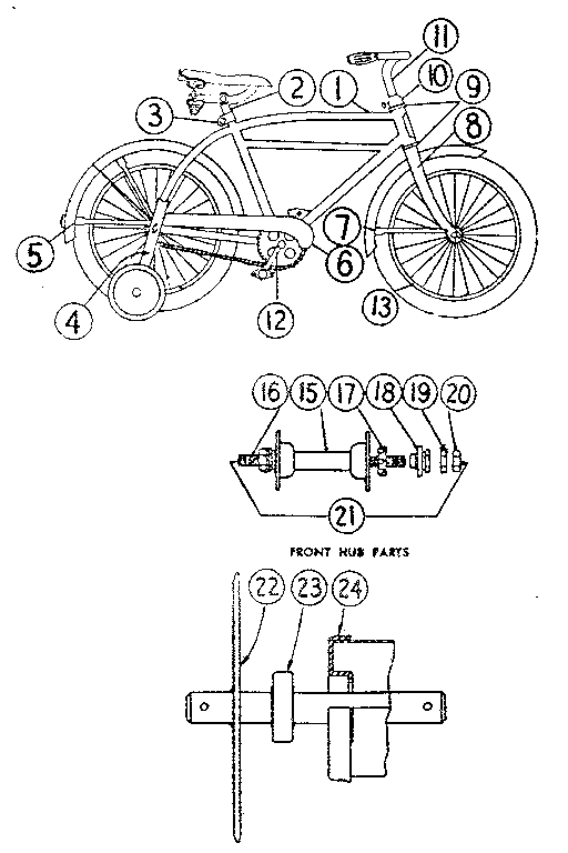 Sears 505476010 20 inch bicycle w/coaster brake diagram