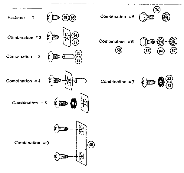 Sears 69660424 fastener combinations diagram