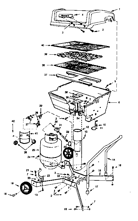 Kenmore 2582328171 grill, burner section & cart diagram