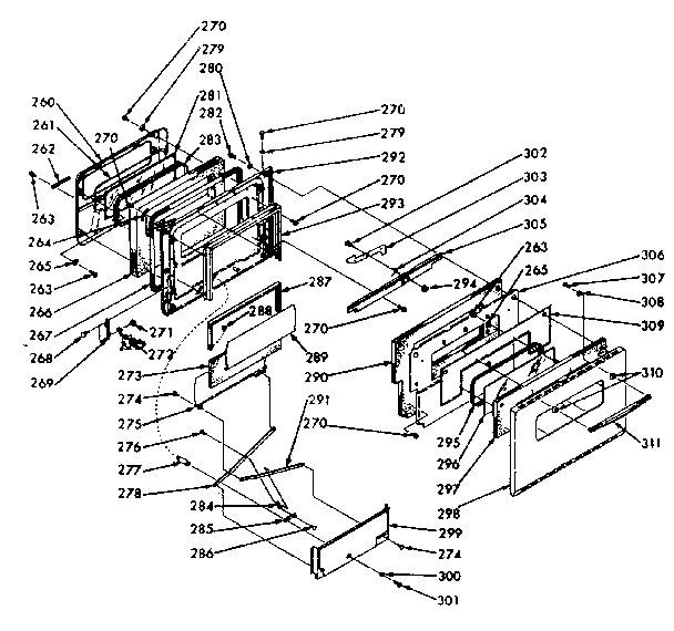 Kenmore 1039496860 oven door section diagram