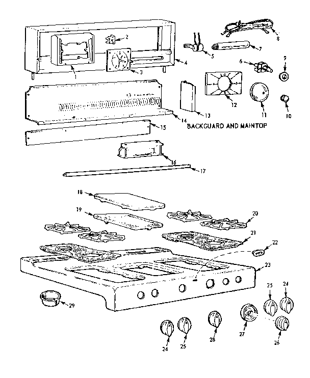 Kenmore 103757630 backguard and maintop diagram