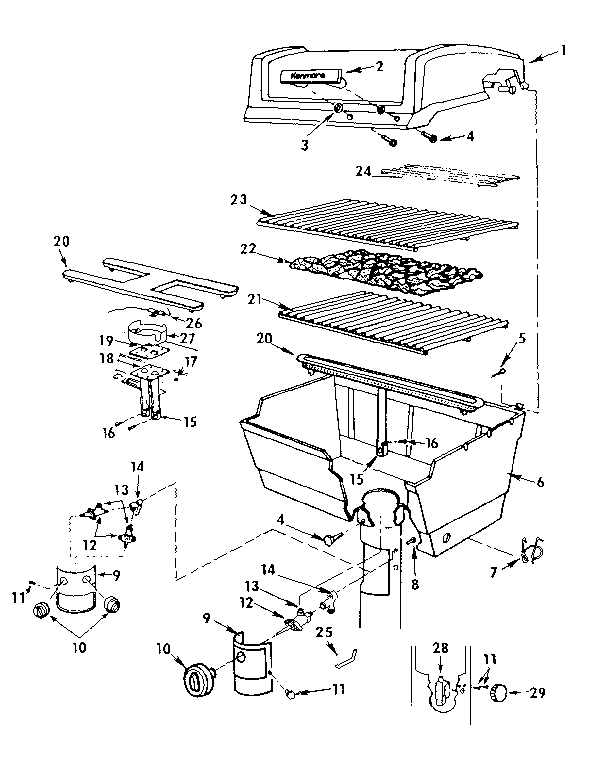 Kenmore 2582318010 grill & burner section diagram
