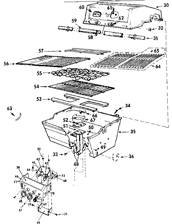 Kenmore 2582318010 grill & burner section diagram