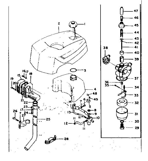 Craftsman 298585120 power head, carburetor & column assembly diagram