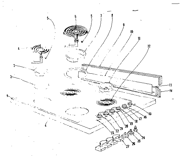 Kenmore 1019306400 cooktop and backguard section diagram