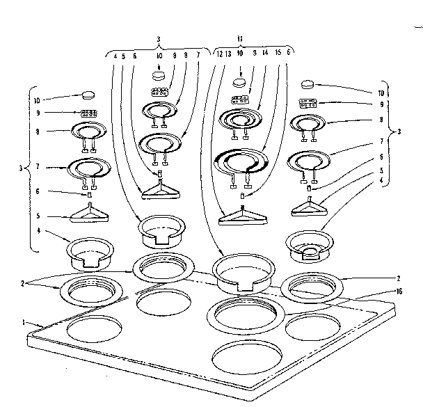 Kenmore 101965602 cook top section diagram