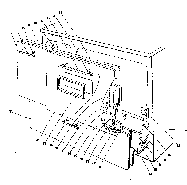 Kenmore 1019666541 door and drawer section diagram