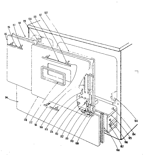Kenmore 1019676441 door and drawer section for 101.9676400 and 101.9676440 diagram