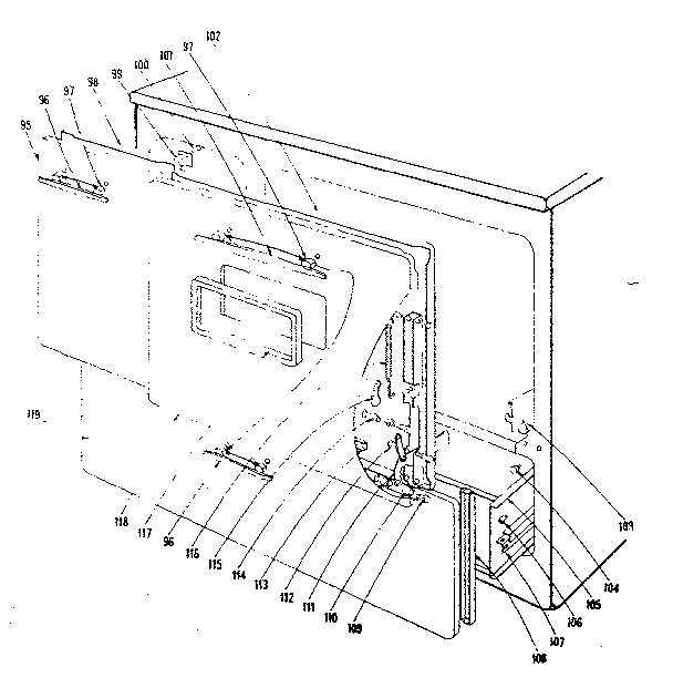 Kenmore 1019676500 door and drawer section diagram