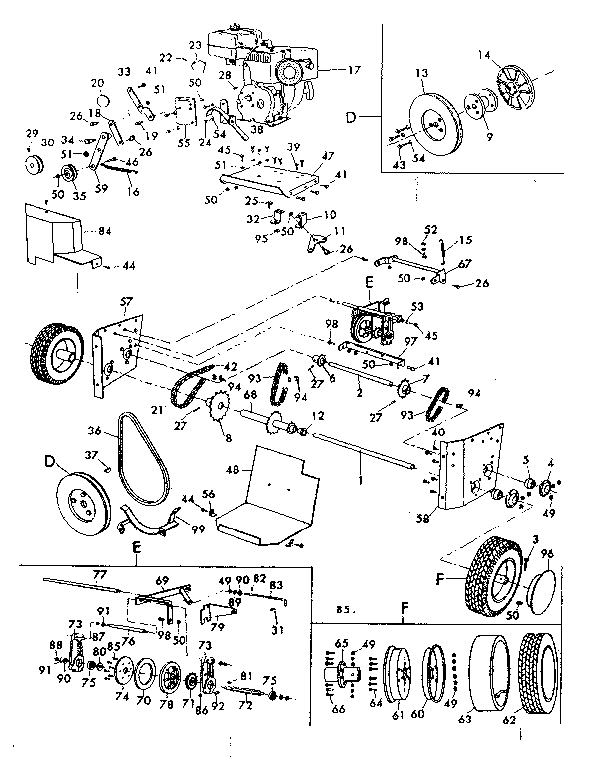 Craftsman 53682231 engine and wheel assembly diagram