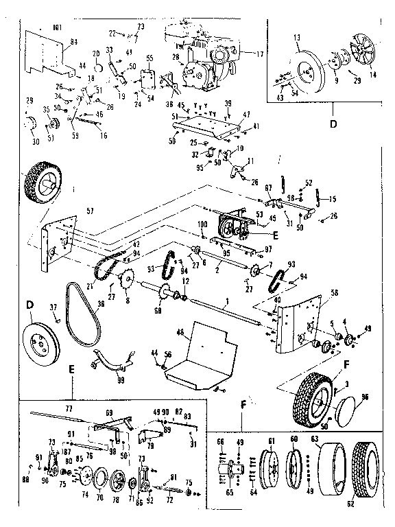Craftsman 53682240 engine and wheel assembly diagram