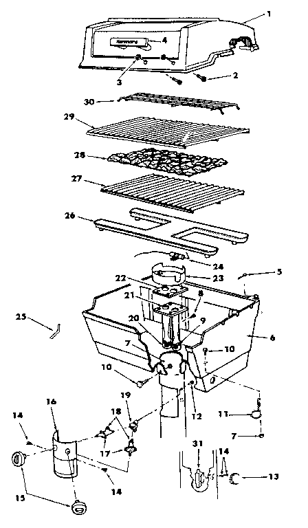 Kenmore 2582338171 grill and burner section diagram