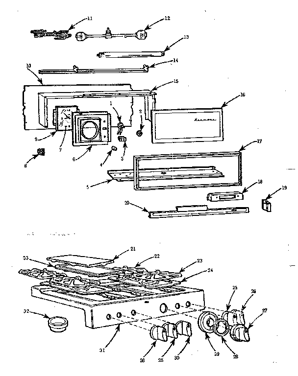 Kenmore 103730620 backguard and maintop diagram