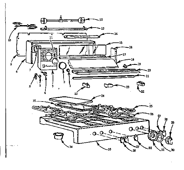Kenmore 103760610 backguard and main top diagram