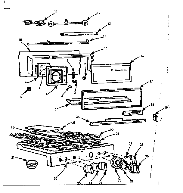 Kenmore 103760620 backguard and maintop diagram