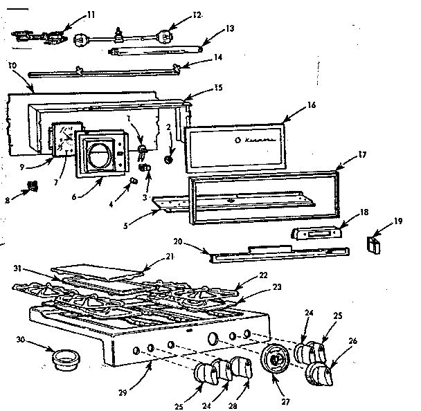 Kenmore 103761620 backguard and maintop diagram