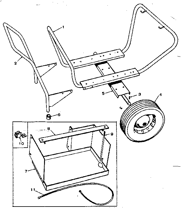 Craftsman 62720191 carrying frame, dolly, and battery group diagram
