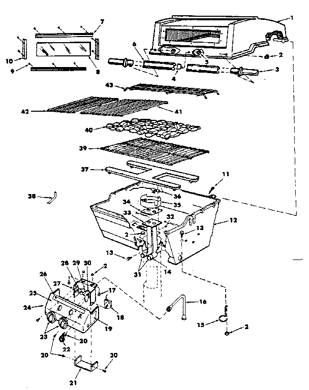 Kenmore 2582358270 grill and burner section diagram
