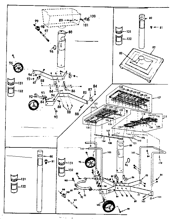 Kenmore 2582358270 post, patio base, standard cart & deluxe diagram