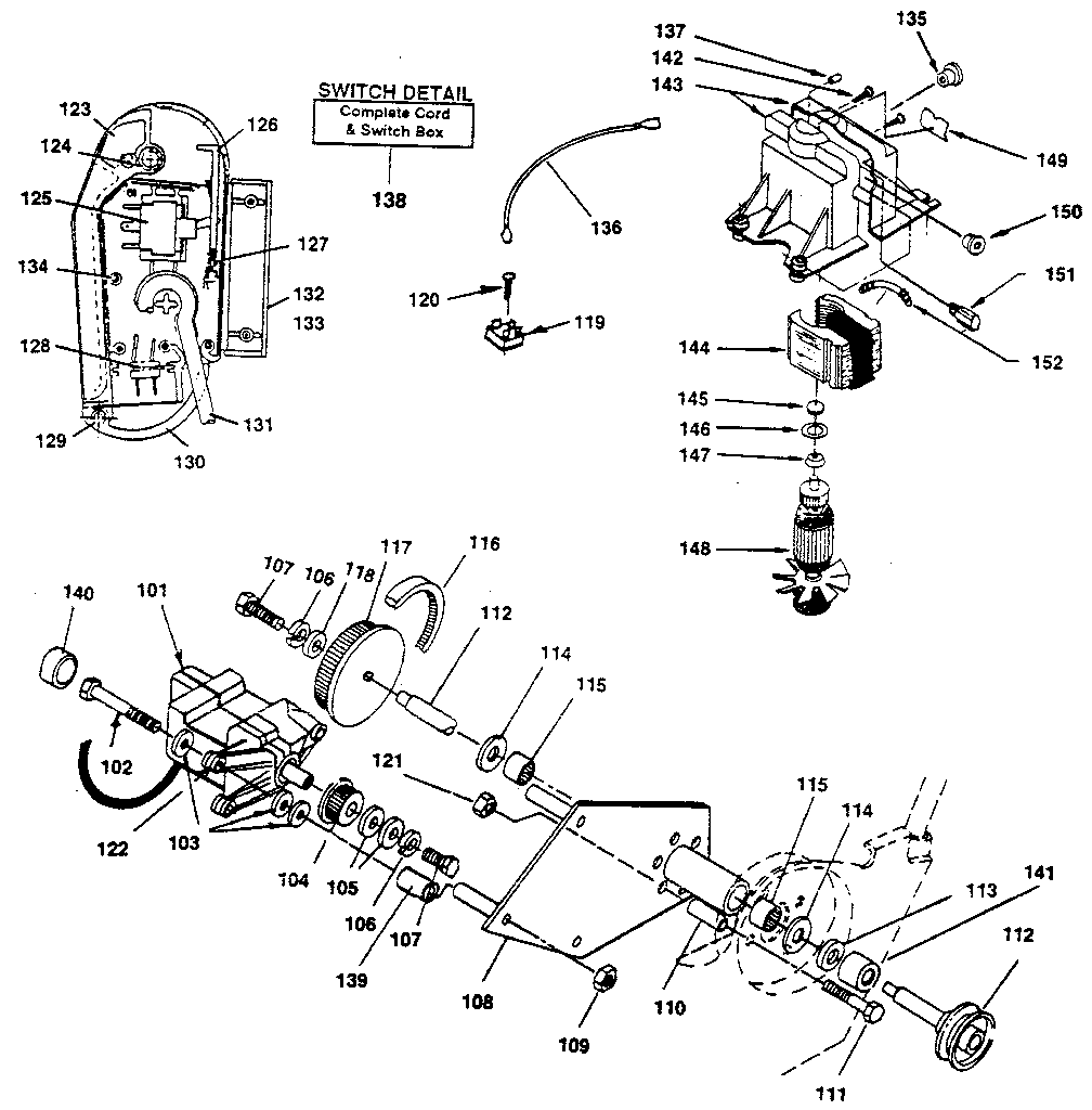 Craftsman 247882900 motor, switch & drive detail diagram