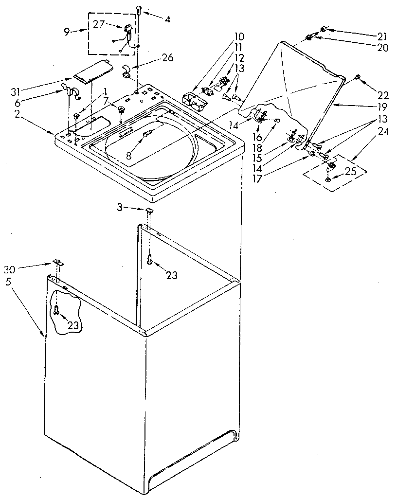 Kenmore 11082993300 top and cabinet diagram
