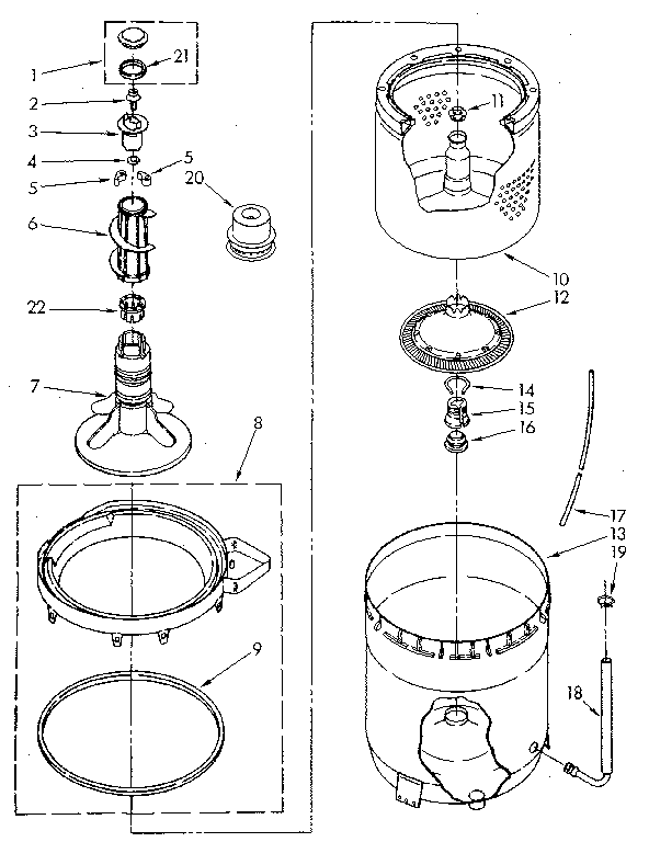 Kenmore 11082983300 agitator, basket and tub diagram