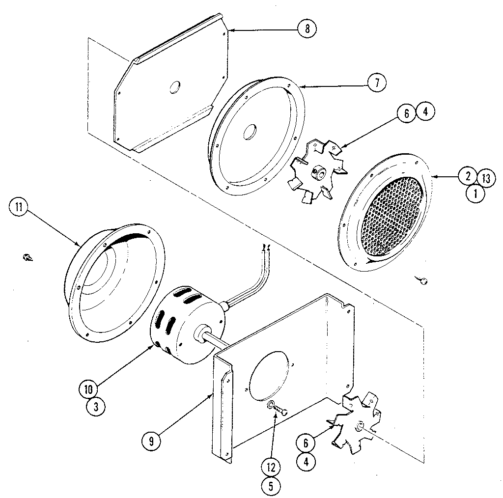 Kenmore 21241(1988) blower motors - convection fan - upper oven diagram