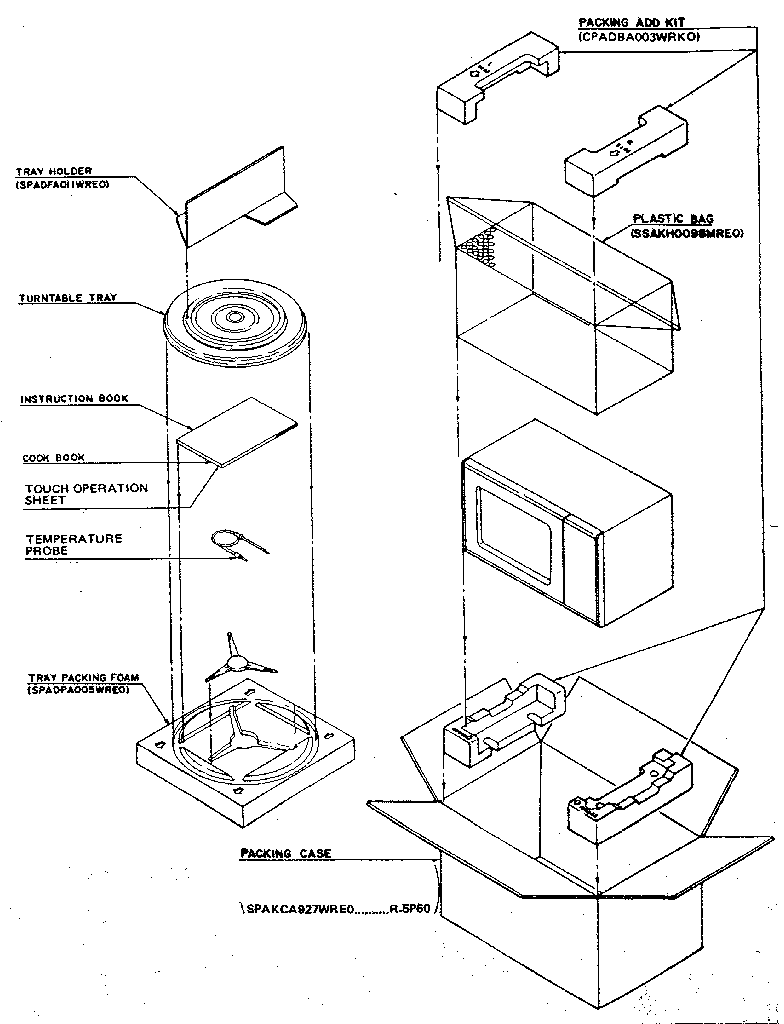 Sharp R-5P60 packing and accessories diagram