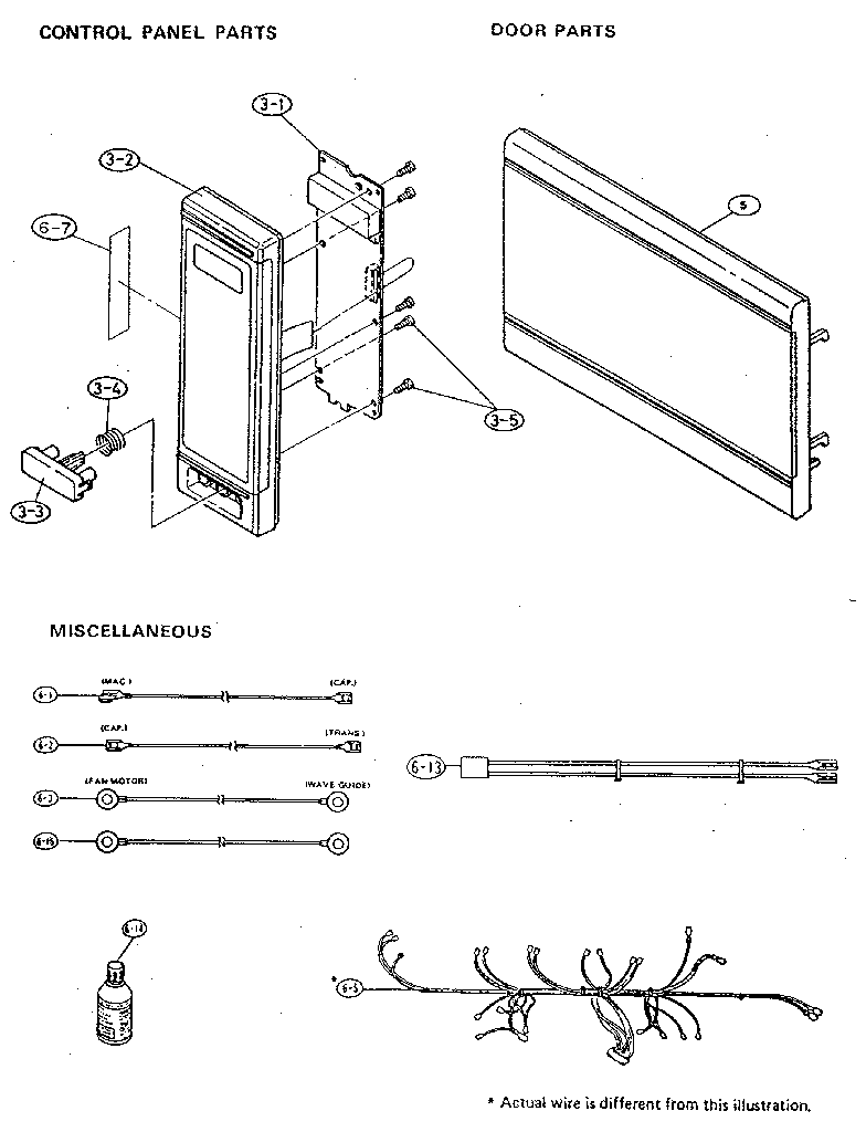Sharp R-5H80 control panel and door parts diagram