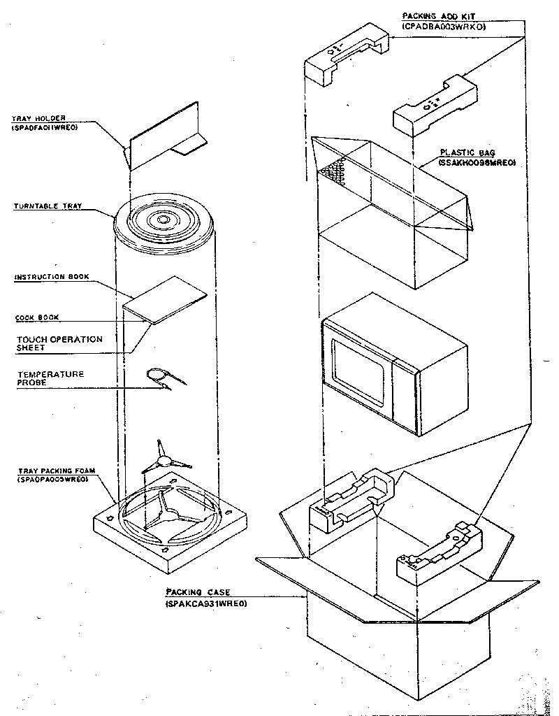 Sharp R-5H80 packing and accessories diagram