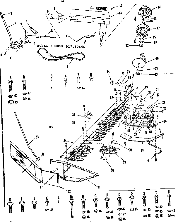 Craftsman 91760656 cutter bar and mounting bracket weldment diagram