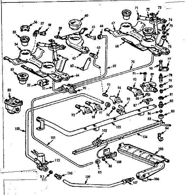 Kenmore 1037444414 burner section diagram