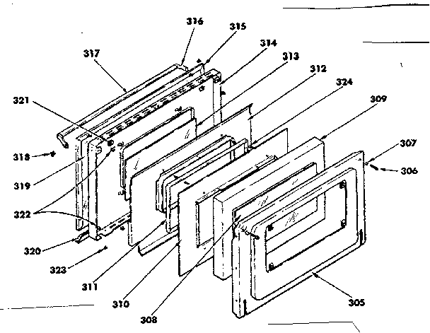 Kenmore 1553567393 oven door parts diagram