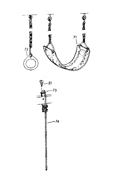 Sears 70172377-83 gym ring, swing, & rope assemblies diagram