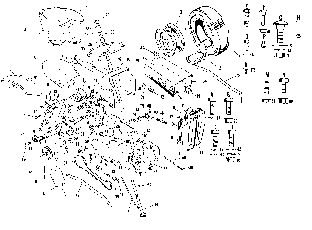 Craftsman 91725010 steering and tire assembly diagram